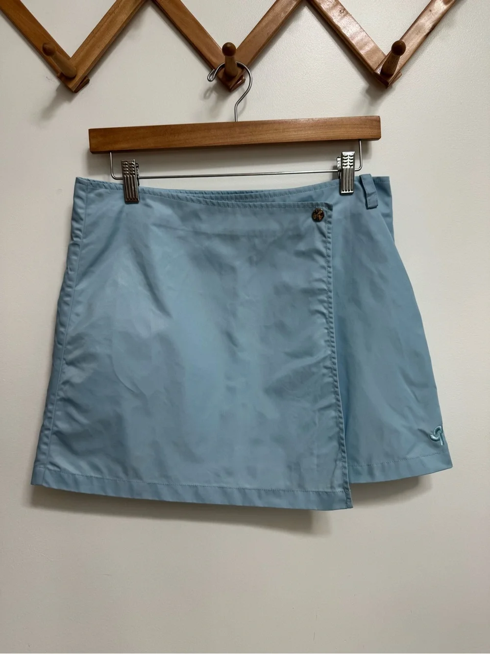 Oval Square Wrap Over Shine Mini Skirt Women Small Asymmetric Hem A-Line Sporty